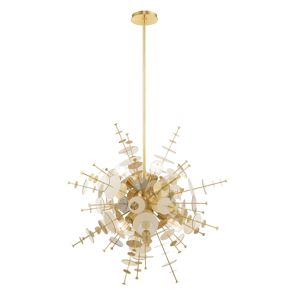 6 Lt Satin Brass Pendant Chandelier